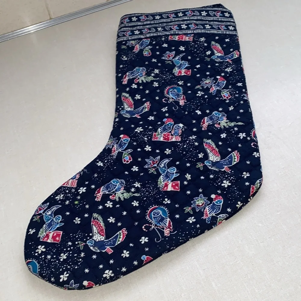 Vera Bradley quilted Christmas‎ stocking blue Owls birds